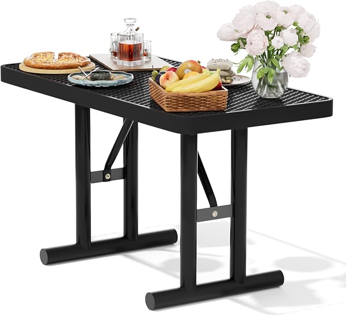 4FT Picnic Tables for Outdoors, Black Rectangular Heavy Duty Commercial Picnic Table with Umbrella Hole, Weather-Resistant Camping Table Dining Table for Backyard, Patio, Garden, Shops, Parks