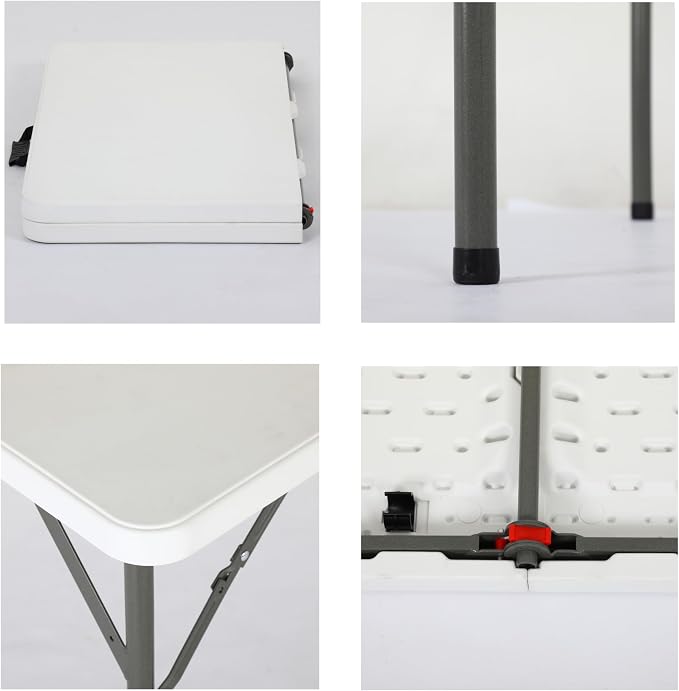 34" Folding Card Table, Heavy Duty Plastic Square Table - Portable & Handle & Lock ,for Camping, BBQ, Party