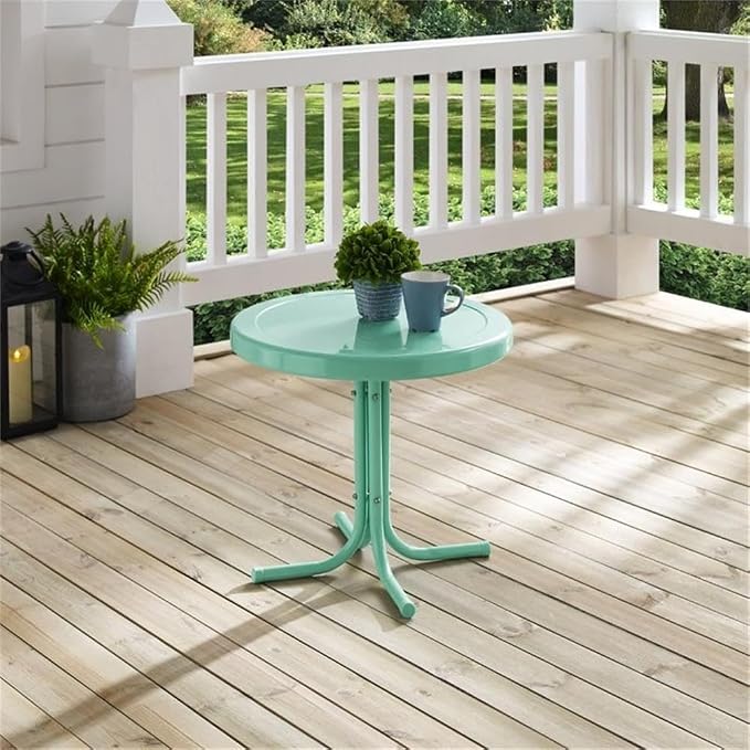 Pemberly Row Modern Steel Patio End Table, Aqua Gloss Finish, 22 in x 22 in x 18.9 in, Retro Weatherproof Powder-Coated Metal Table for Outdoor, Balcony, or Porch Use