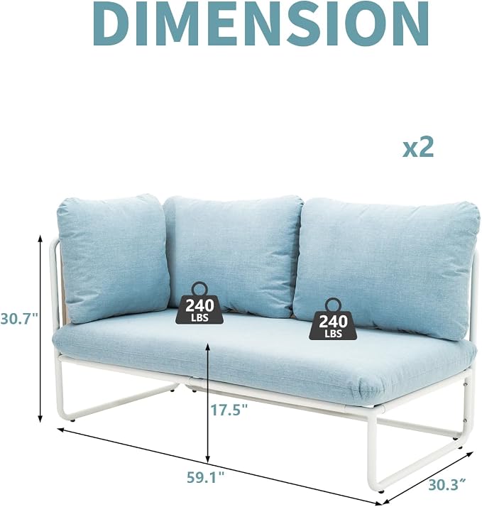 2 Pieces Outdoor Sectional Furniture Patio Sectional Sofa L-Shaped Conversation Set Aluminum Patio Furniture Set for Deck Garden Backyard