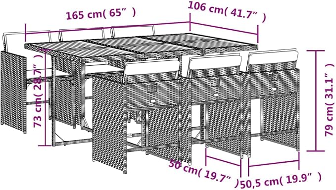 7 Piece Outdoor Patio Dining Set, PE Rattan Garden Table and 6 Chairs with Comfortable Cushions for Backyard Deck Poolside