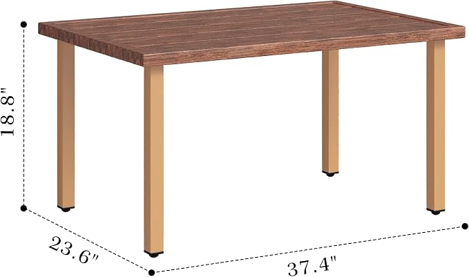 NestNook Outdoor Patio Coffee Table, Metal Center Table with Wood Grain Finish, Smooth Easy-Clean Surface, Adjustable Feet, All-Weather Iron Table for Backyard, Balcony, Porch