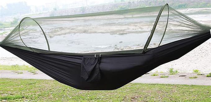 Outdoor Automatic Hammock with Mosquito Net Nylon Portable Lightweight Double Hammock for Camping with 2m Tree Straps Green 9.5'x4.5'