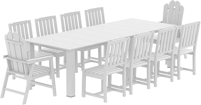 11 Piece HDPE Outdoor Dining Set for 10, Patio Furniture, White | 89.4” table,Heavy-duty 10 seat patio set, mixed chair waterproof HDPE and ALU low maintenance and stable for all-season use