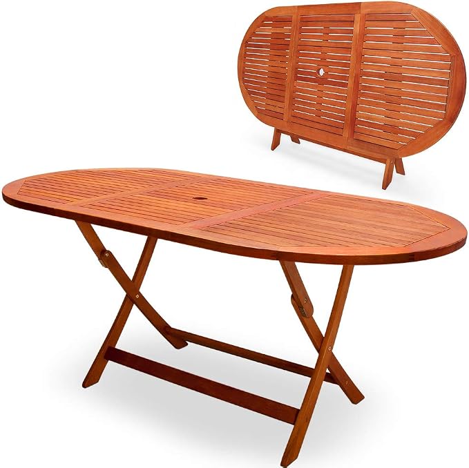 cucunu Outdoor Dining Table Acacia Wood with Umbrella Hole 63 x 34 Inch Folding Wooden Patio Tables Garden Furniture