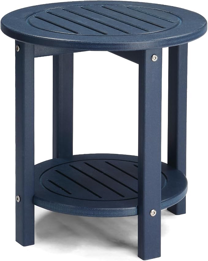 HDPE Adirondack Weather Resistant Square Side Table for Patio, Backyard, Pool, Indoor, Beach Use, Easy Maintenance (Round, Blue)