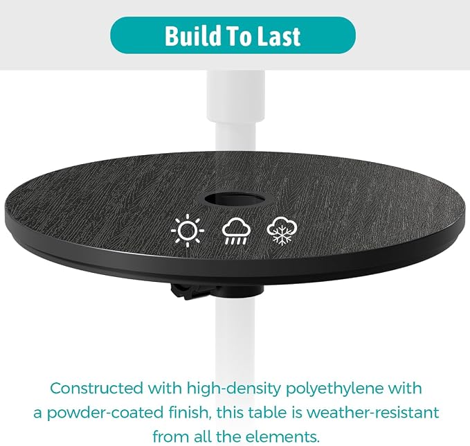 Patio Umbrella Table Tray with 1.5" Hole, Plastic Outdoor Side Table with Adjustable Knob, All-Weather, for Poolside, Backyard, Deck, 2pcs, Beige