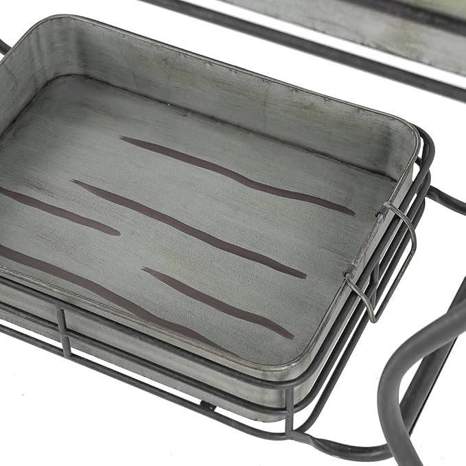Galvanized Tray Table, Iron, 32x15x31 in, Antique Gray | Iron, galvanized two-tray table with handles, assembly required, outdoor patio use