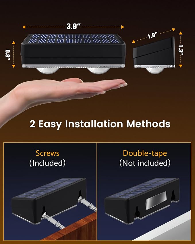 JOFIOS Solar Fence Lights Outdoor Waterproof, 80 Lumens Solar Lights for Fence with Warm White & RGB 8 Colors,Outdoor Solar Light for Deck, Patio, Backyard, Fence, Railing (12-Pack-Black)