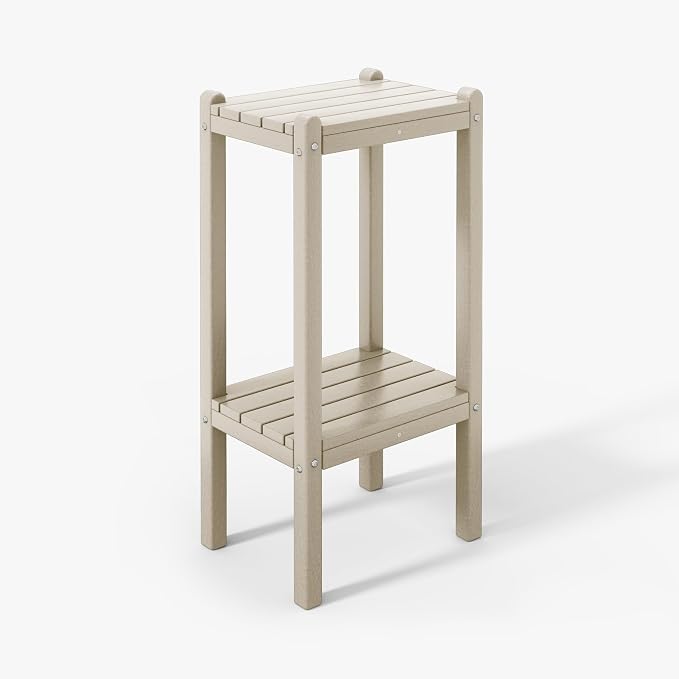 WestinTrends Malibu 36" Outdoor Adirondack HDPE 2-Tier Patio Side Table, Sand