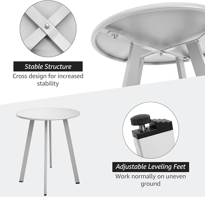Meluvici Outdoor Side Table - Weather Resistant Patio Table, Round Metal Steel, Waterproof End Table for Garden, Balcony, Yard, White