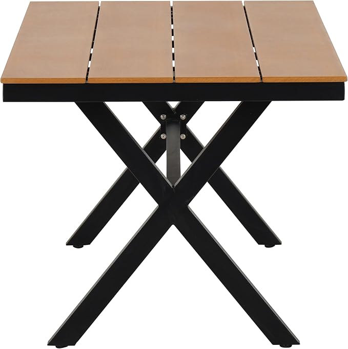 Contemporary Outdoor Set with PE Rattan Chairs and Plastic Wood Dining Table,Suitable for Gardens and Lawns (Brown@38)