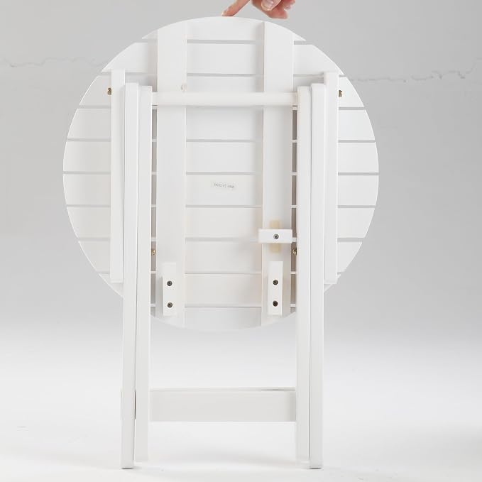 Outdoor Small Table, Round Folding Wooden Patio Side Table Furniture End Table for Adirondack Chair, Balcony, Porch, No Assembly Required, White