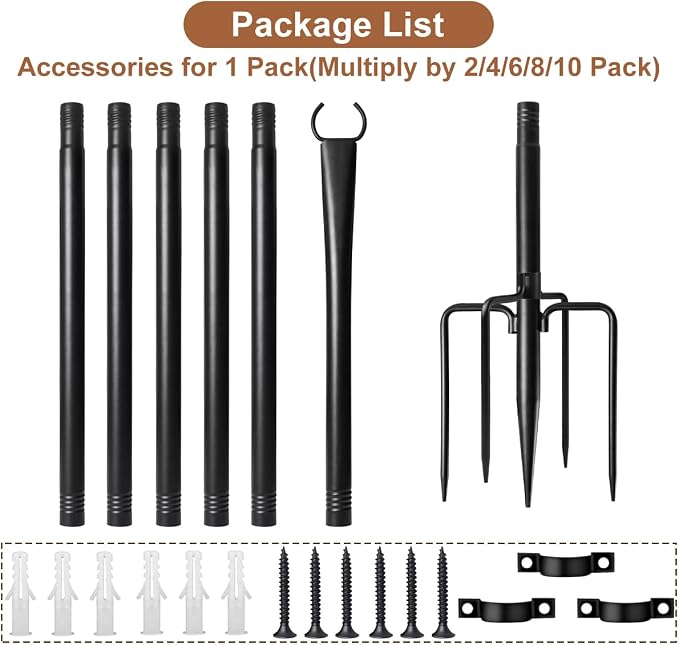 10 Pack String Light Poles for Outside, Upgraded Heavy-Duty Metal Poles for Outdoor String Lights with Fork, Adjustable Lighting Hanging Accessories for Patio Decor Pergola Backyard Garden Decorations