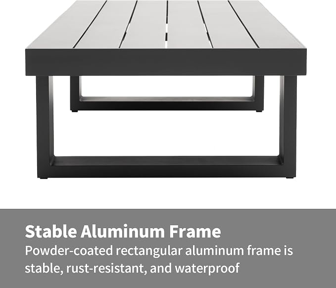 Sneijde Outdoor Coffee Table for Patio All-Weather Rectangle Aluminum Coffee Table for Garden Deck Poolside, Dark Grey, 23.8" D x 47.2" W x 13.2" H