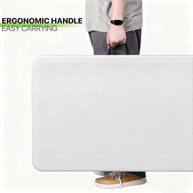 Magshion 8ft Plastic Folding Table with Handle for Indoor Outdoor, 8 Foot Utility Commercial Craft Foldable Table for Party Events, White