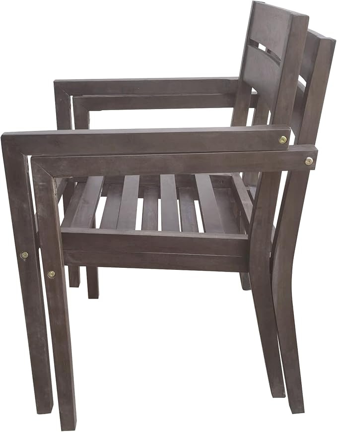 7 Piece Patio Dining Table Set with Removable Cushion, Outdoor Acacia Wood Furniture Set for Garden, Backyard, Lawn, Poolside (A-Gray)