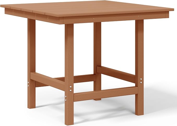 Costaelm Outdoor Patio Table, Outdoor Dining Table for 4, Weather Resistant Square Patio Table with Umbrella Hole for Garden, Poolside, Porch, Teak
