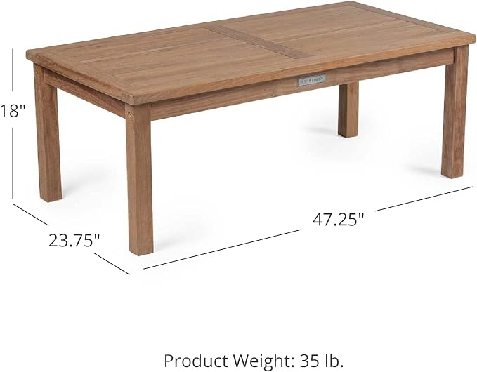 TITAN GREAT OUTDOORS Ash & Ember Grade A Teak 47in Coffee Table, Patio Lounge Tea Table for Deck, Porch, or Backyard Indoor Outdoor Use, Weather Resistant Slatted Outdoor Lounging Patio Furniture