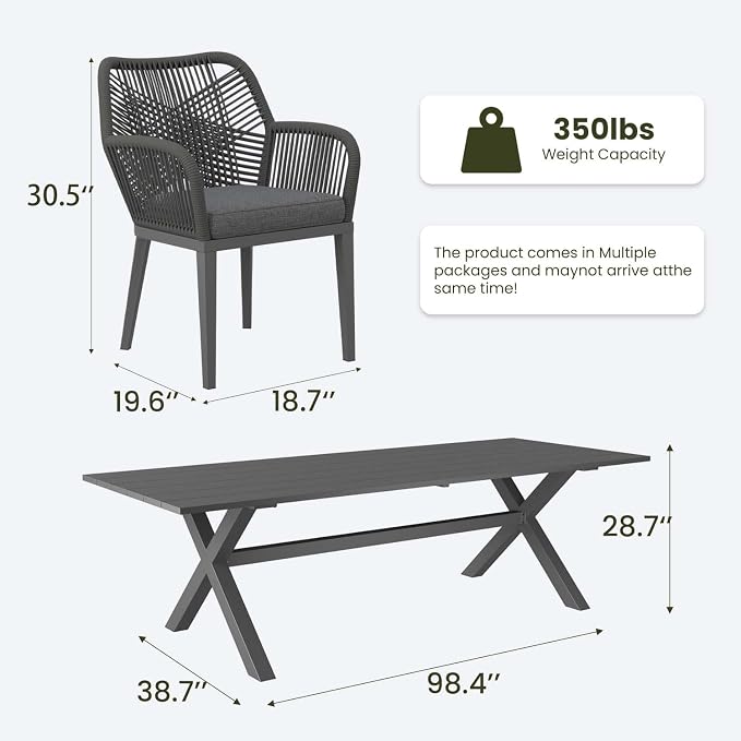 LayinSun Outdoor Dining Set for 6, 7 Pieces Patio Furniture Sets with Aluminum Dining Table and Rope Weave Chairs