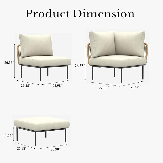 LayinSun 5 Pieces Aluminum Patio Furniture Set, Modern Modular Sectional Sofa with Coffee Table and Upgrade Thickness Cushion