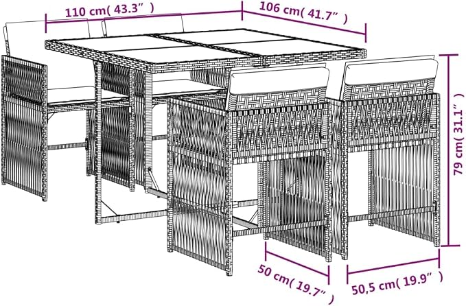 5-Piece Garden Dining Set, Black PE Rattan Patio Furniture Set with Acacia Wood Tabletop, 4 Cushioned Chairs, Foldable Outdoor Table and Chairs for Backyard, Cream