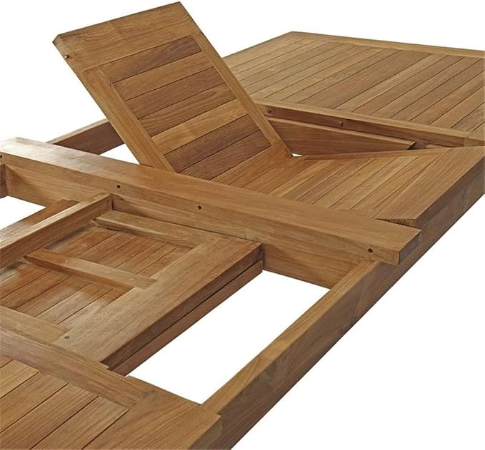 Pemberly Row Extendable Outdoor Patio Dining Table, Solid Teak Wood, Natural Finish, 70.5"-108.5" Adjustable Length, Rich Wood Grain, Tapered Legs, Durable Modern Design for Outdoor Patio Dining