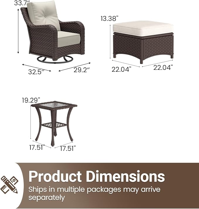 5 Pieces Outdoor Furniture Set with 6-inch Cushions, High Back Wicker Swivel Rocker Chairs with Coffee Table, Luxury Conversation Set for Deck Patio and Poolside