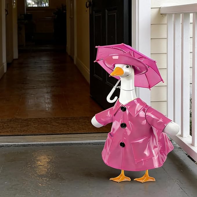 STONESTAR Raincoat Porch Goose Outfits with Umbrella Hat, Goose Spring Outfit Lawn Goose Raincoat Clothes Costume Fits 23" Geese Statue, Summer Garden Lawn Patio Yard Outdoor Decor (Raincoat-Pink)