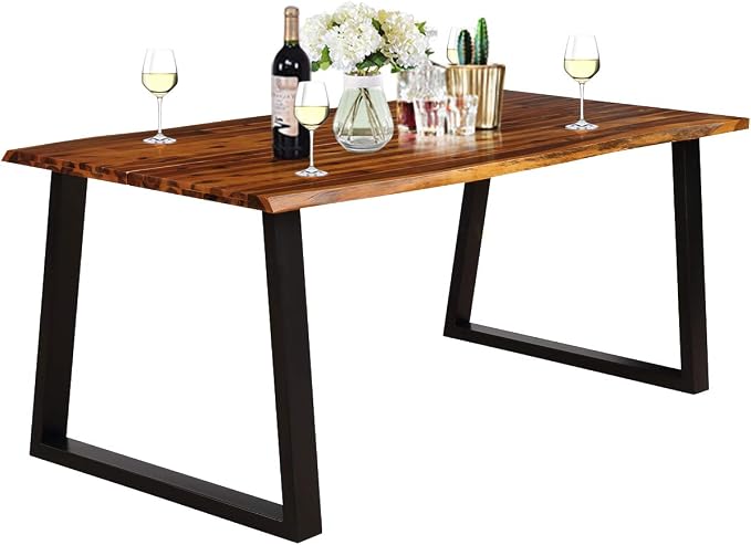 Giantex Rectangular Acacia Wood Dining Table Rustic Indoor & Outdoor Furniture (Rustic Brown&Black)
