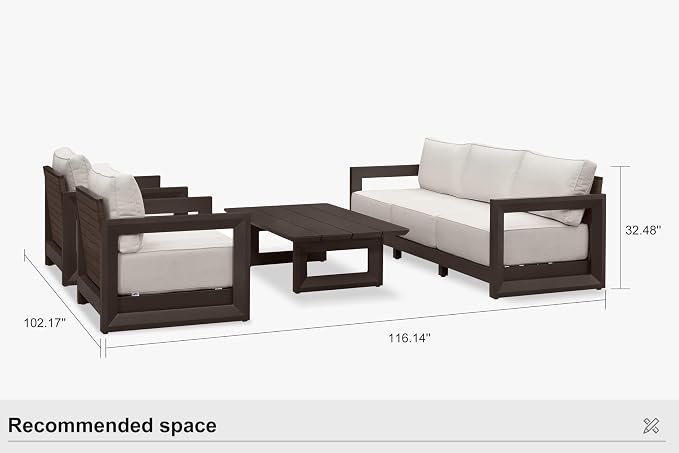 PURPLE LEAF Patio Furniture Set Open-End Outdoor Couch with 9.6" Thick Cushion and Soft Pillows 6 Piece Outdoor Sectional Sofas with Table Modern Outdoor Conversation Sets for Yard Porch Deck, Bronze
