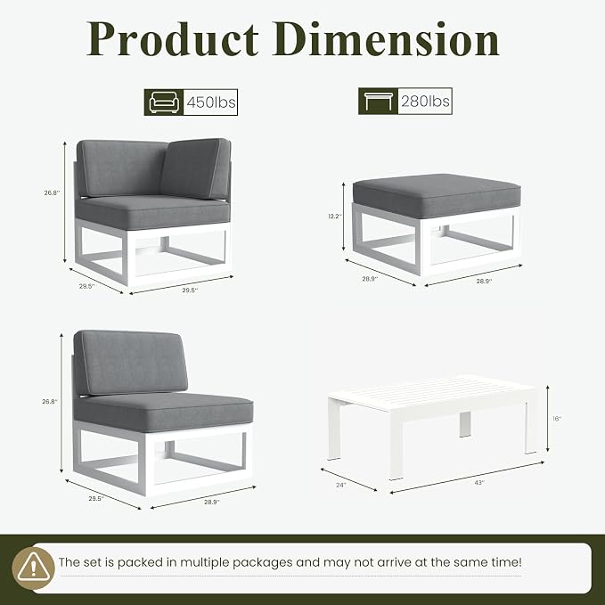 LayinSun 10 Pieces Modern Aluminum Patio Furniture Set with Coffee Table, Outdoor Modular Sectional Conversation Set L-Shaped Sofa for Backyard
