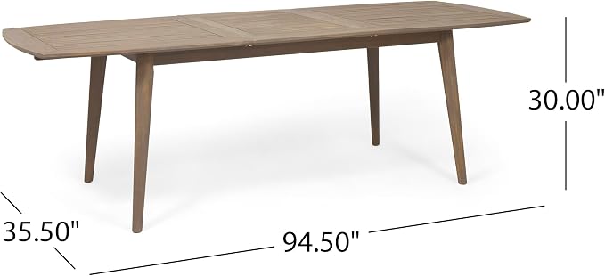 Outdoor Extendable Acacia Wood Patio Dining Table(71-94.5 inch)(Gray)