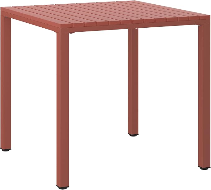 Costaelm Outdoor Dining Table for 4, Square Metal Patio Table, 4-Person Weather Resistant Steel Slat Table for Lawn Garden Backyard, Red