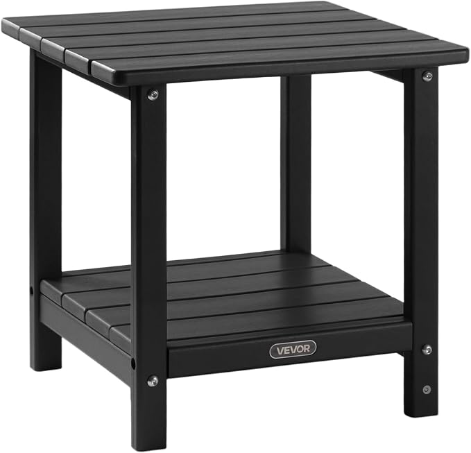 VEVOR Outdoor Side Table, 17.72W x 14.96D x 17.32H Inch, Double Layer HDPE Outside End Table for Easy Maintenance, Withstand Harsh Weather, Fit for Patio, Pool, Beach, Porch, Indoor, Backyard, Black