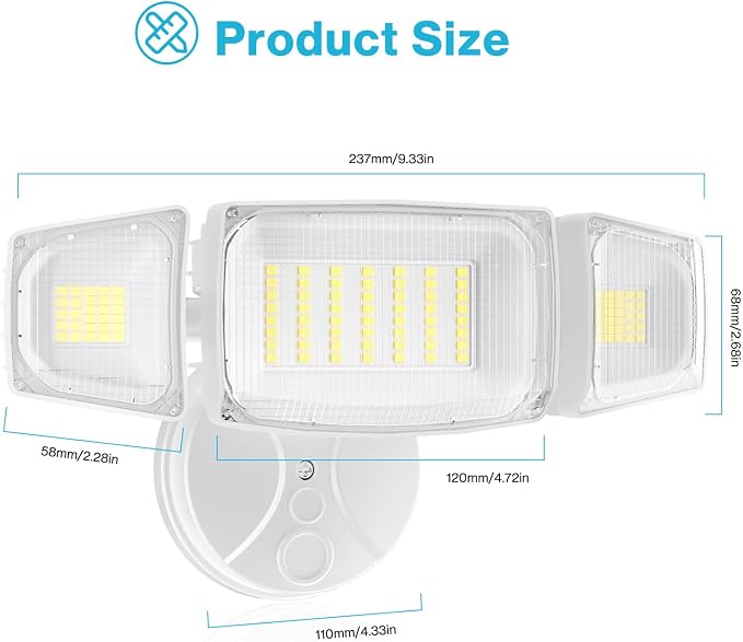 Olafus 80W Flood Lights Outdoor 2 Pack, Switch Controlled LED Security Lights 8000LM, 6500K Outside Floodlight, IP65 Waterproof Exterior Light Fixture for House, Yard, Garage, Wall/Eave Mount White