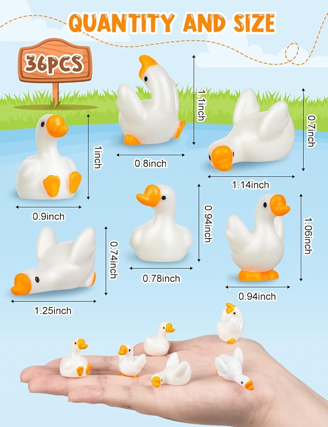 36pcs Mini Resin Goose Figurines, Tiny Animal Figurine Bulk | Small Desk Goose Decor for Garden Lawn Yard Micro Landscape Aquarium Potted Ornament DIY Craft