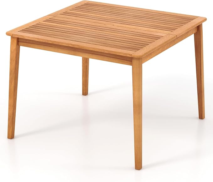 Tangkula 4-Person Outdoor Acacia Wood Dining Table, 40" Square Bistro Table with 1.96" Umbrella Hole, Outdoor Patio Table for Porch, Deck, Garden and Backyard, Natural