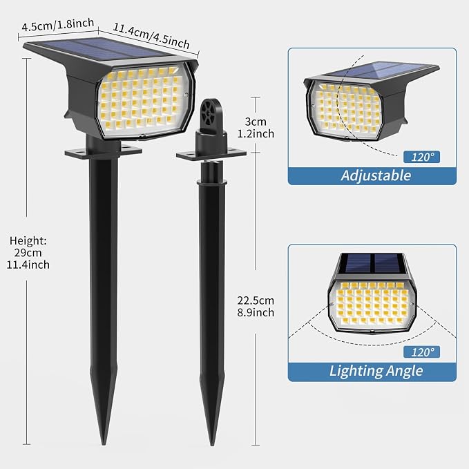 WENATY Solar Spot Lights Outdoor Waterproof 12 Pack Spotlights Warm White | 46 LED Landscape Spotlight, 3 Modes Auto On/Off IP65 Solar Powered Flood Lights for Outside Pathway Yard Garden House Walkway