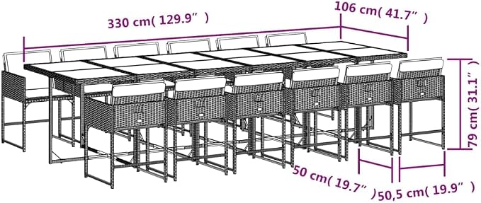 13 pcs Set Patio Dining Set & Outdoor Patio Furniture Set Gray Poly Rattan Garden Dining Set Balcony Furniture for Front Porch Lawn Backyard 129.9 x 41.7 x 28.7 in