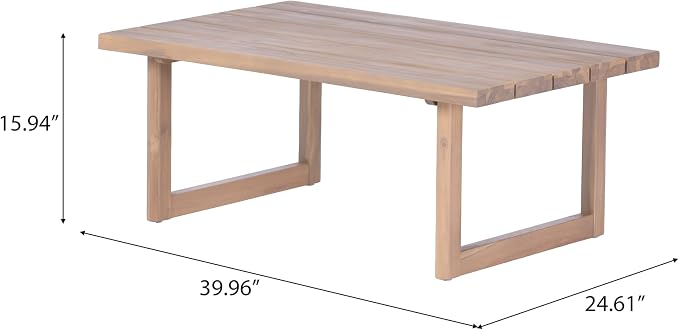 Christopher Knight Home Silas Acacia Wood Patio Furniture Set and Slatted Coffee Table, 2 Piece Outdoor Acacia Wood Conversation Set, Modern 3-Seater Sofa Set with Removable Cushion, Light Teak+Beige