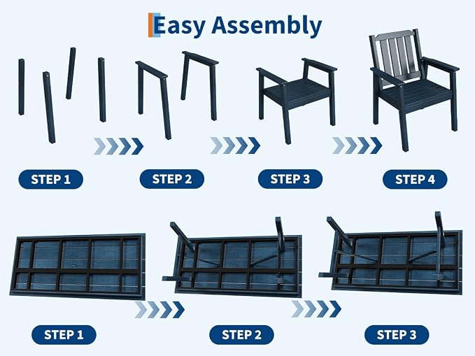 GAOMON Outdoor Patio Dining Chairs Set of 2, All-Weather HDPE Garden Dining Chairs with Armrests, Wide Seat and Sturdy Frame,Waterproof Design, for Garden, Backyard, Deck, Navy Blue