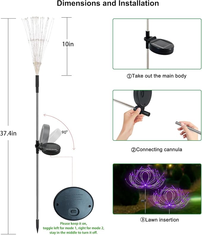 Slyuexu Solar Garden Lights Outdoor Waterproof, 2 Pack 120 LED Solar Firework Lights Decorative Garden Décor Outside for Flowerbed Pathway Party Christmas Decoration, Purple