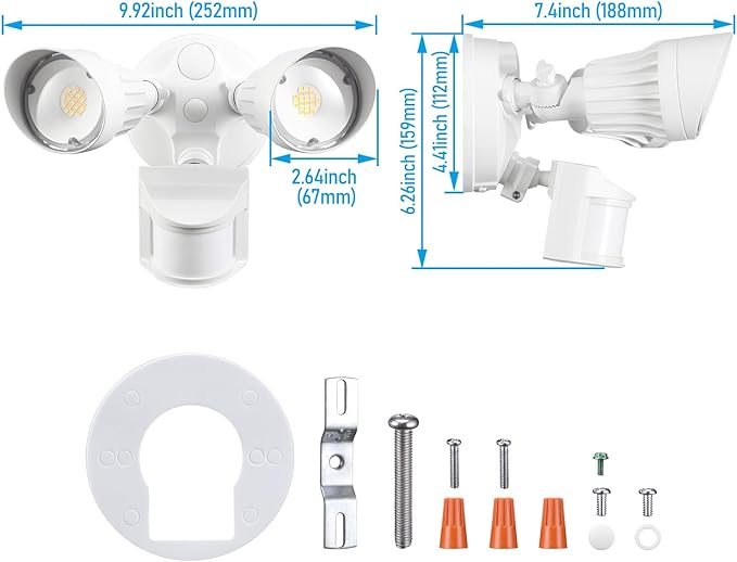 LEONLITE 3CCT Motion Sensor Security Lights Dusk to Dawn IP65 White | LED Motion Detector Flood Light Outdoor, 3000K4000K5000K Selectable, ETL Listed, Adjustable Heads, Aluminum, Waterproof