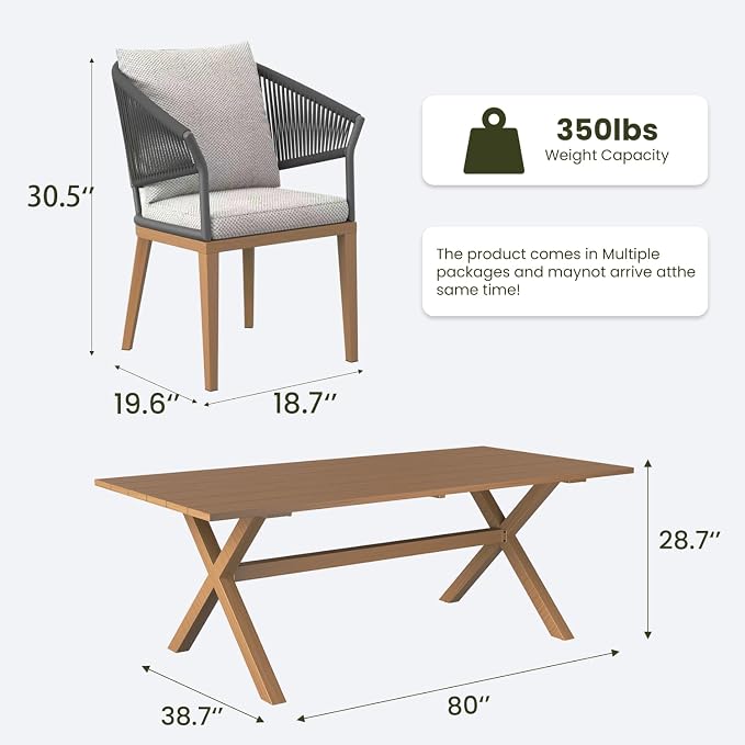 LayinSun 11 Piece Outdoor Dining Table Set, Aluminum Modern Rectangular Dining Table and All-Weather Wicker Chairs Set for Patio Deck Indoor Decor Kitchen