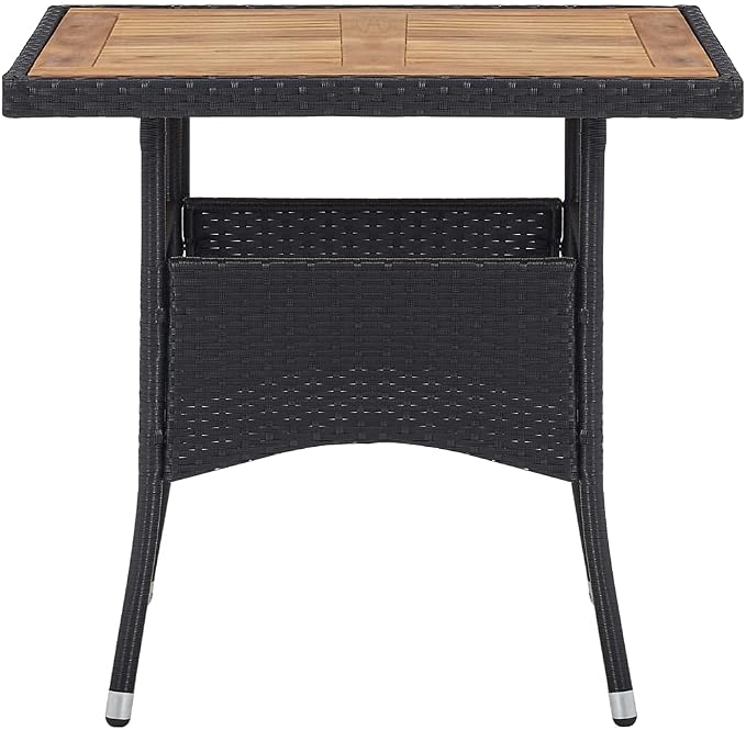 vidaXL Patio Dining Table for 4 People, UV-Protected and Weather- PE Rattan, Beautiful Acacia Wood Tabletop, Easy to Move - Ideal for Outdoor Dining