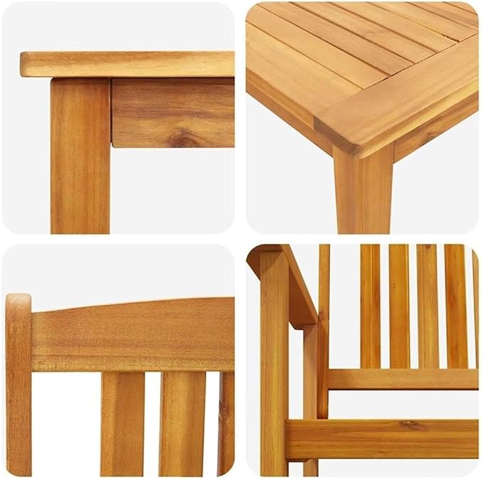 BOWERY HILL Contemporary Solid Acacia Wood Garden Dining Set, Brown Finish, 2-Piece Outdoor Patio Dining Set with Rectangular Table and 2 Chairs, Weather-Resistant, Durable Modern Design for Backyard