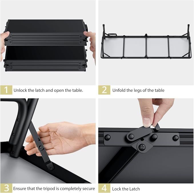 Anbte 4ft Low Folding Picnic Table, Thicker Aluminum Small Camping Table with Storage Bag, Portable Handle, Lightweight, for Camping Beach Party Picnic Floor, 45.67" x 15.7" x 10.3", Black