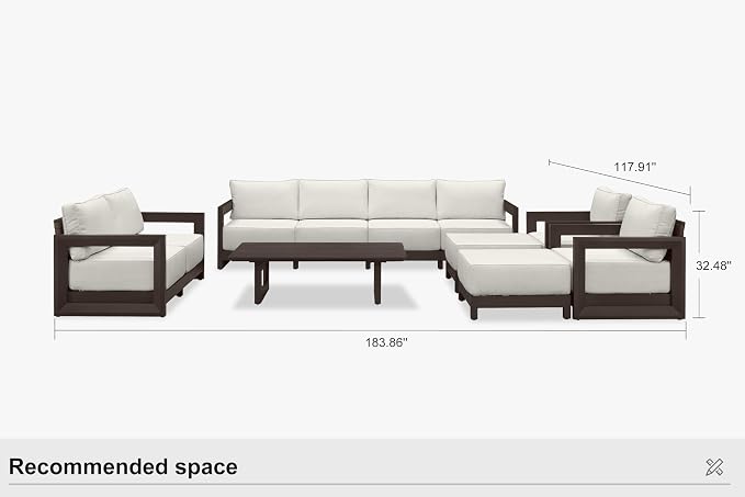 PURPLE LEAF Patio Furniture Set Open-End Outdoor Couch with 9.6" Thick Cushion and Soft Pillows 11 Piece Modern Outdoor Conversation Sets with Table Outdoor Sectional Sofas for Yard Porch Deck, Bronze