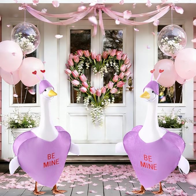 Valentine's Day Goose Outfit for 23" Porch Goose Holiday Purple Heart Cloths Costume Valentines Party Outdoor Garden Patio Yard Lawn Art Decoration(Be Mine)